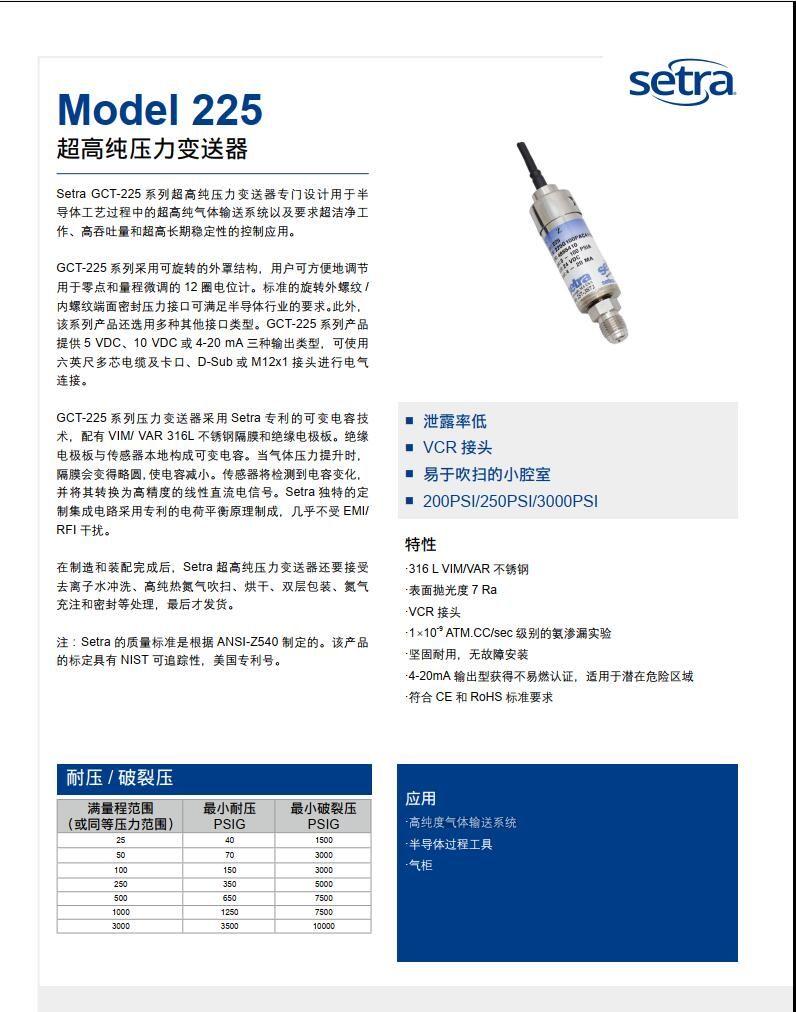 美國西特setra 225   高純壓力變送器